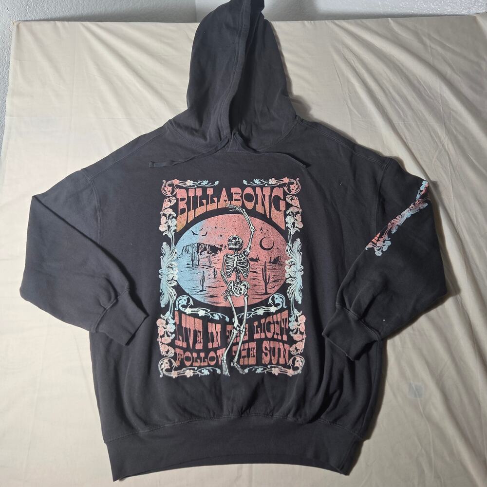 Billabong Rhythm Skeleton Hoodie Black Hand Dyed Medium NWT Live In The Light